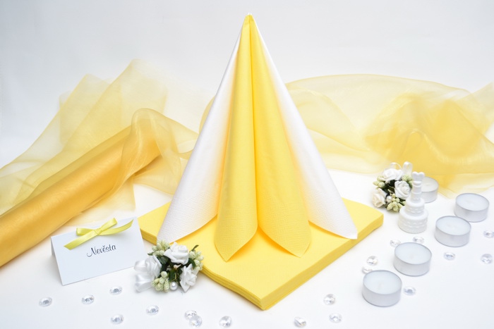 Sada DEKOR pre svadobný stôl - biela/žltá