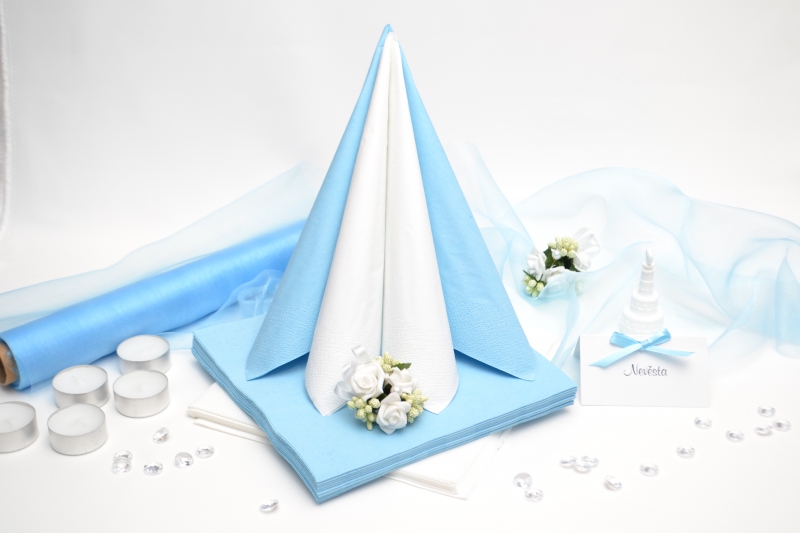 Sada DEKOR pre svadobný stôl - biela/svetlo modrá