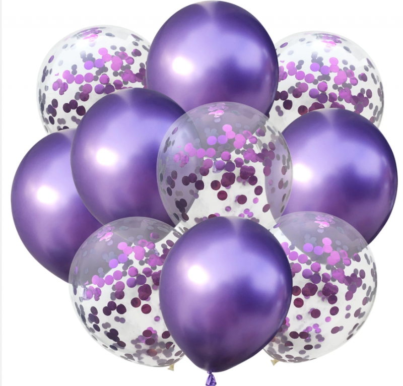 Set balónikov s konfetami- fialové